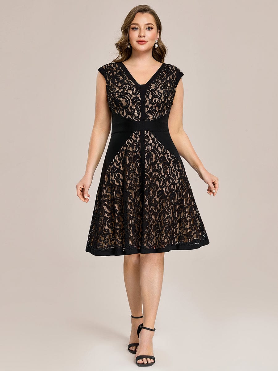 See-through Lace Cap Sleeve Dress #color_Black
