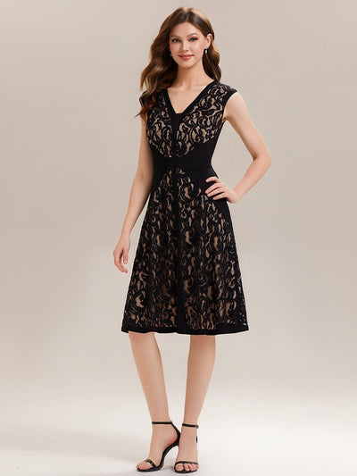 See-through Lace Cap Sleeve Dress #color_Black