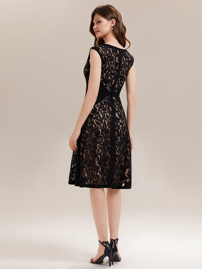See-through Lace Cap Sleeve Dress #color_Black