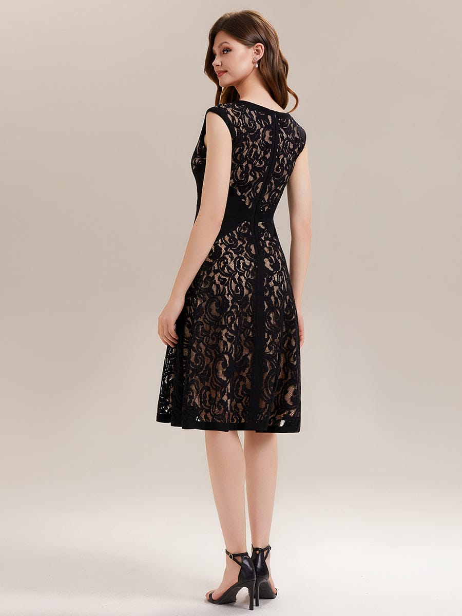 See-through Lace Cap Sleeve Dress #color_Black