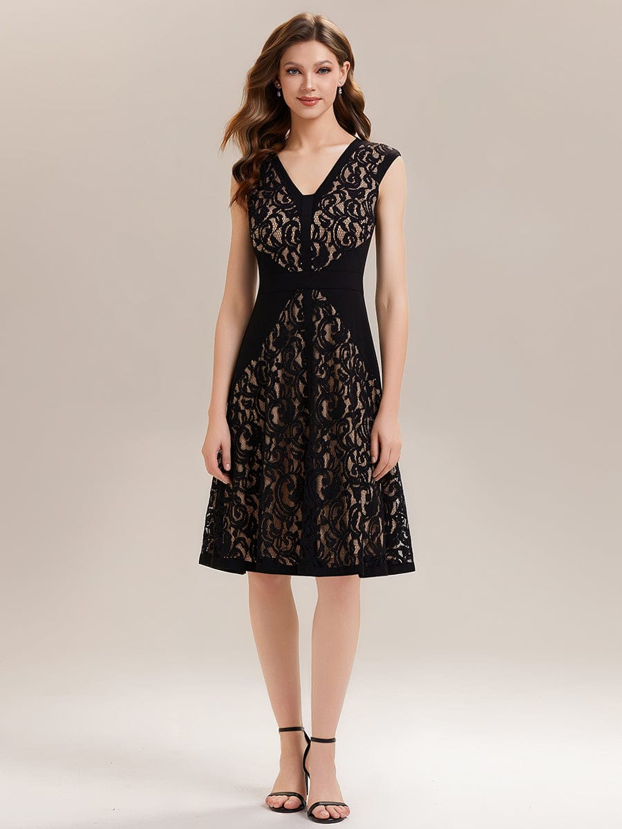 See-through Lace Cap Sleeve Dress #color_Black