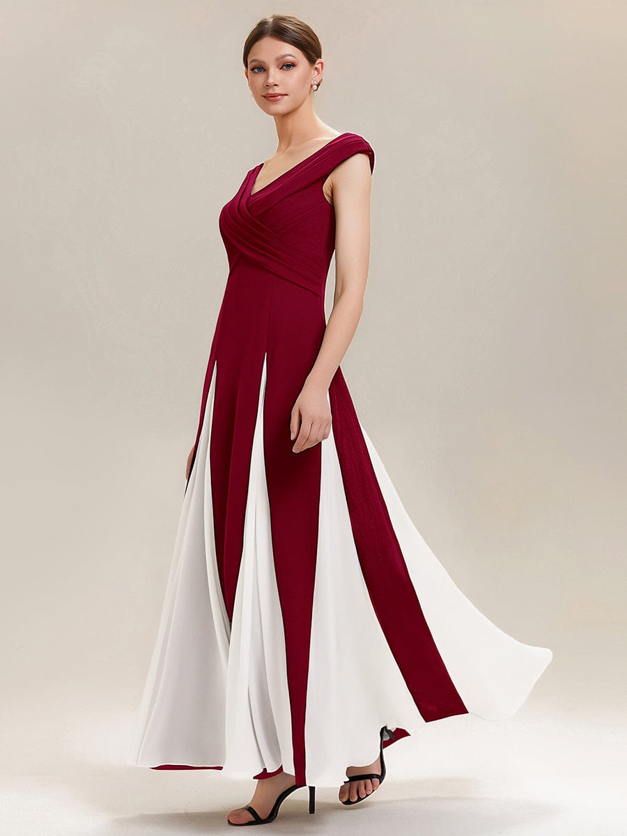 Patchwork Knit Cap Sleeve Dress #color_Dark Red