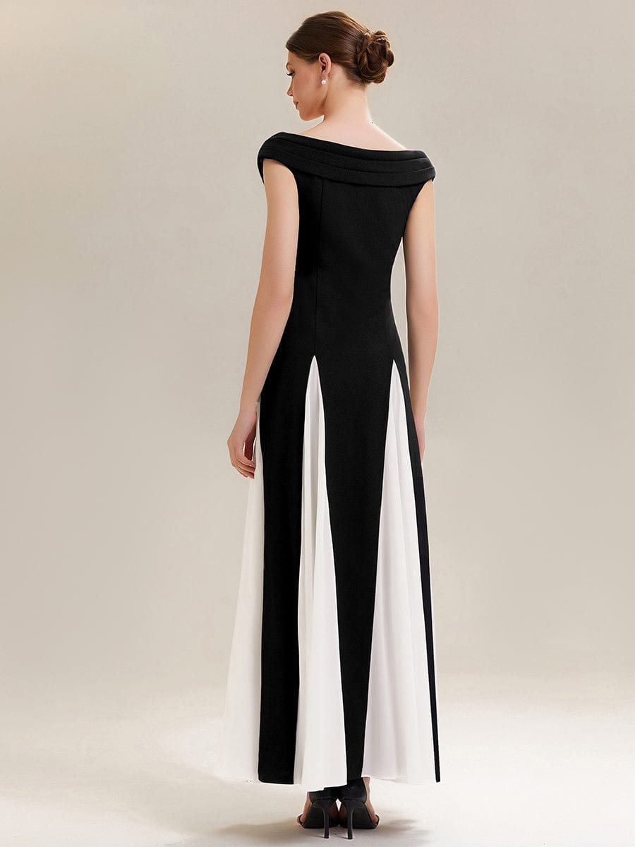 Patchwork Knit Cap Sleeve Dress #color_Ivory-Black