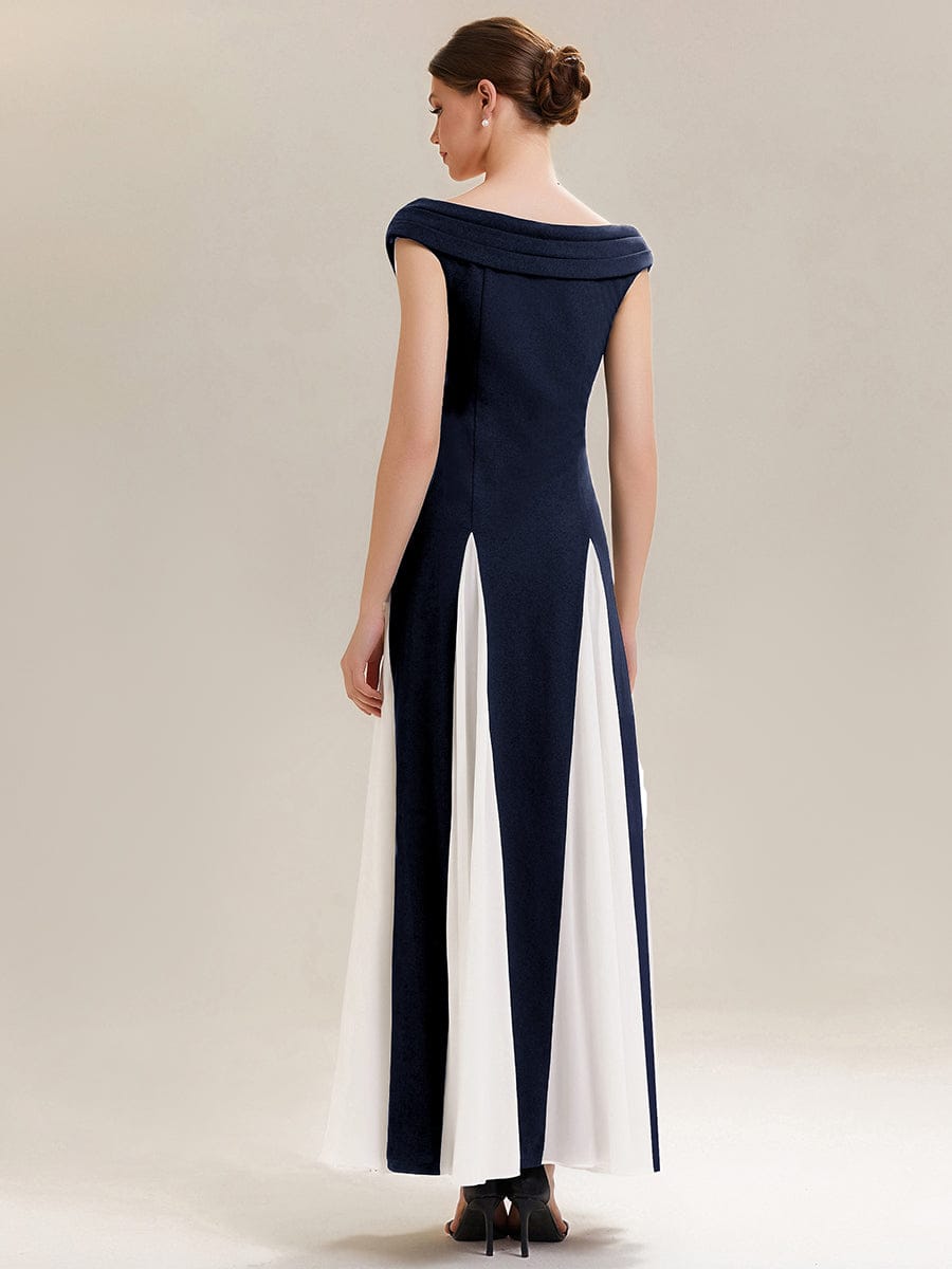 Patchwork Knit Cap Sleeve Dress #color_Navy Blue