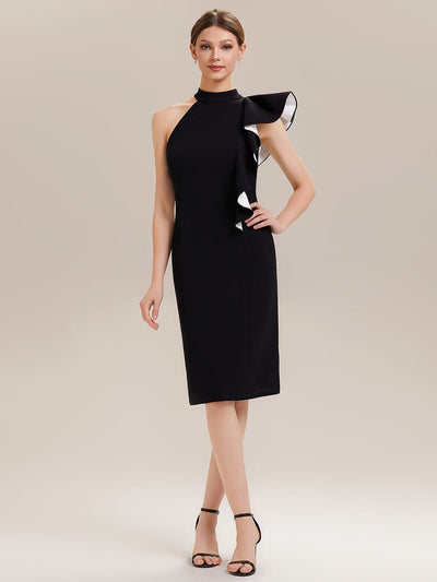 Ruffled Knit Sleeveless Dress #color_Ivory-Black