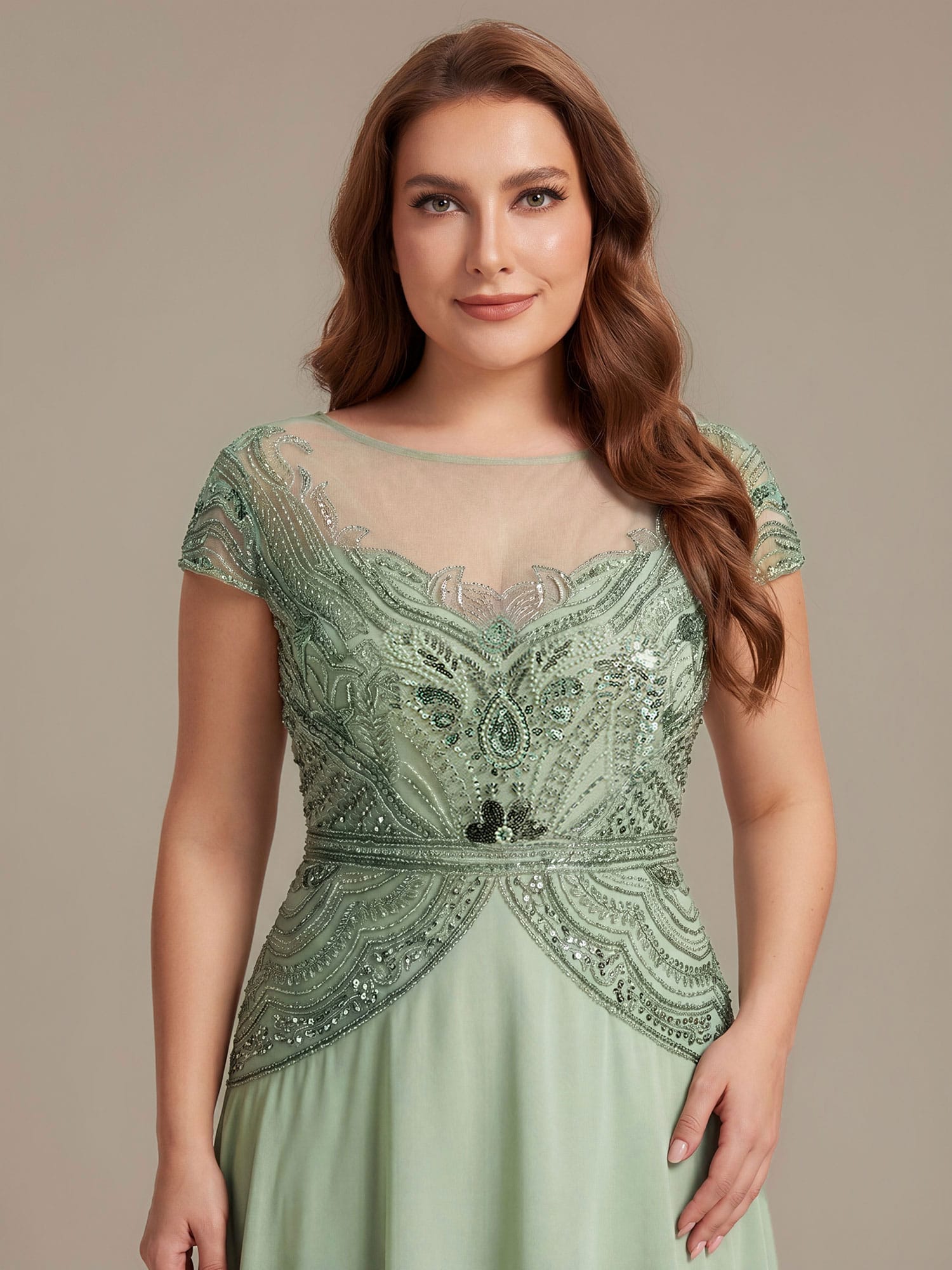 Sequin Sheath Round Neck Dress #color_Mint Green