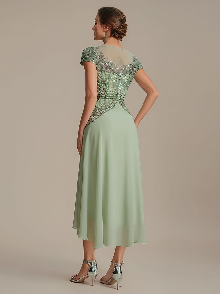 Sequin Sheath Round Neck Dress #color_Mint Green