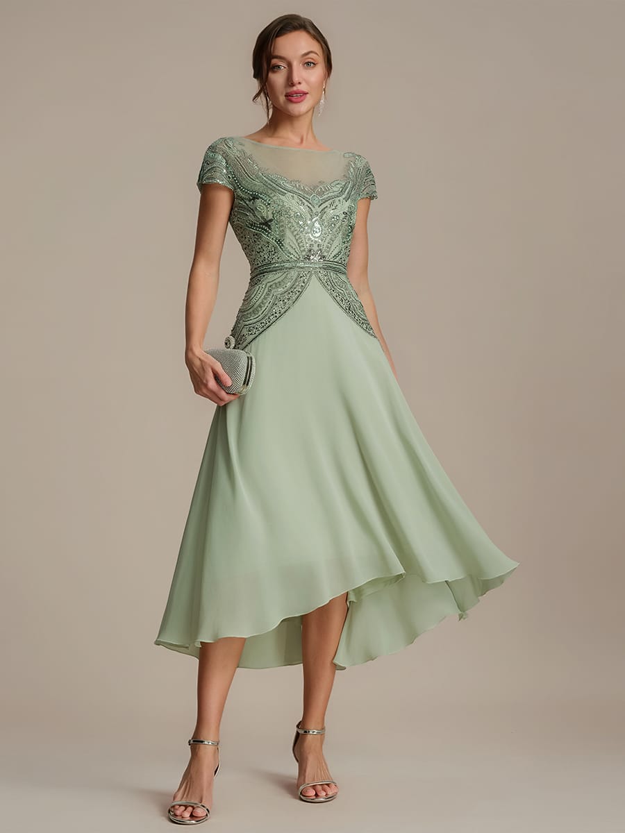 Sequin Sheath Round Neck Dress #color_Mint Green