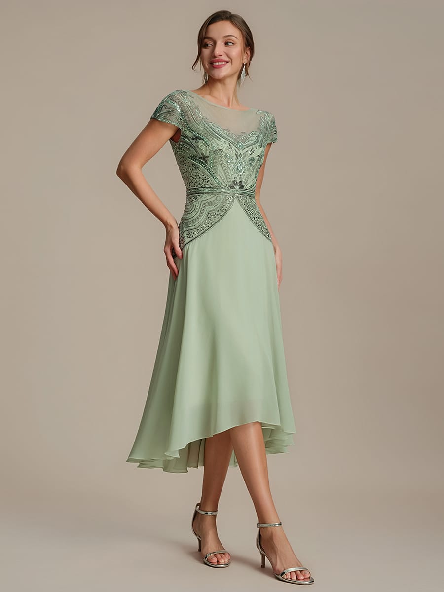 Sequin Sheath Round Neck Dress #color_Mint Green