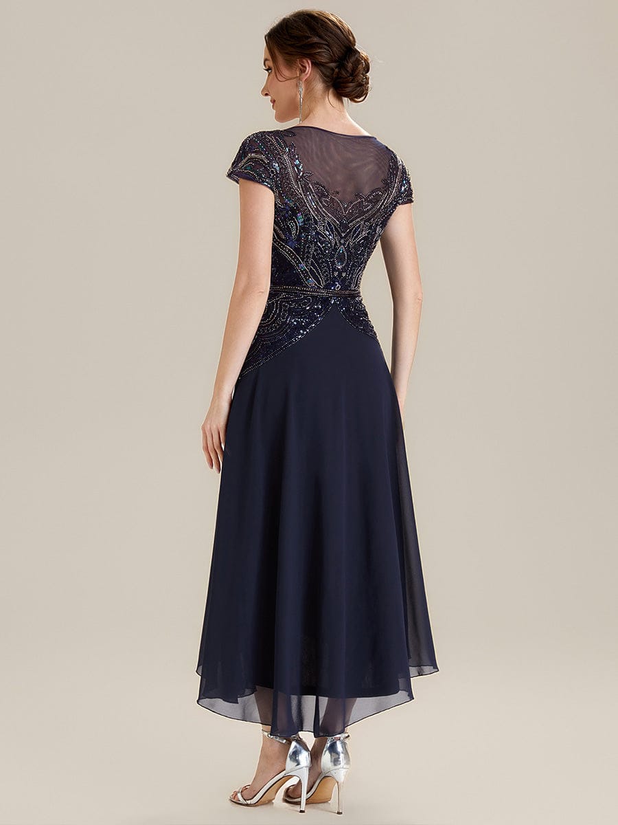 Sequin Sheath Round Neck Dress #color_Navy Blue