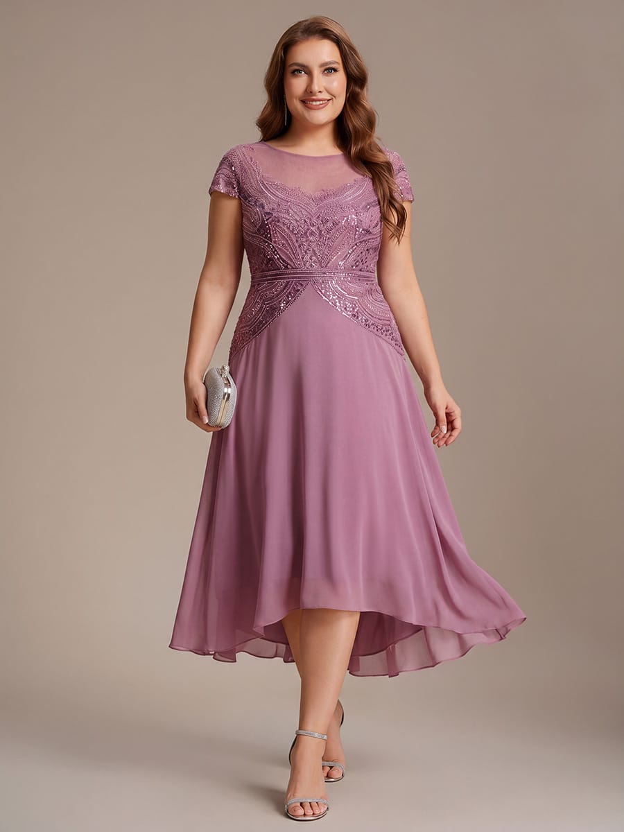 Sequin Sheath Round Neck Dress #color_Purple Orchid
