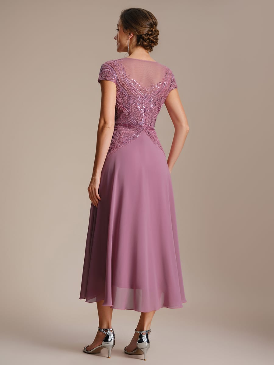 Sequin Sheath Round Neck Dress #color_Purple Orchid