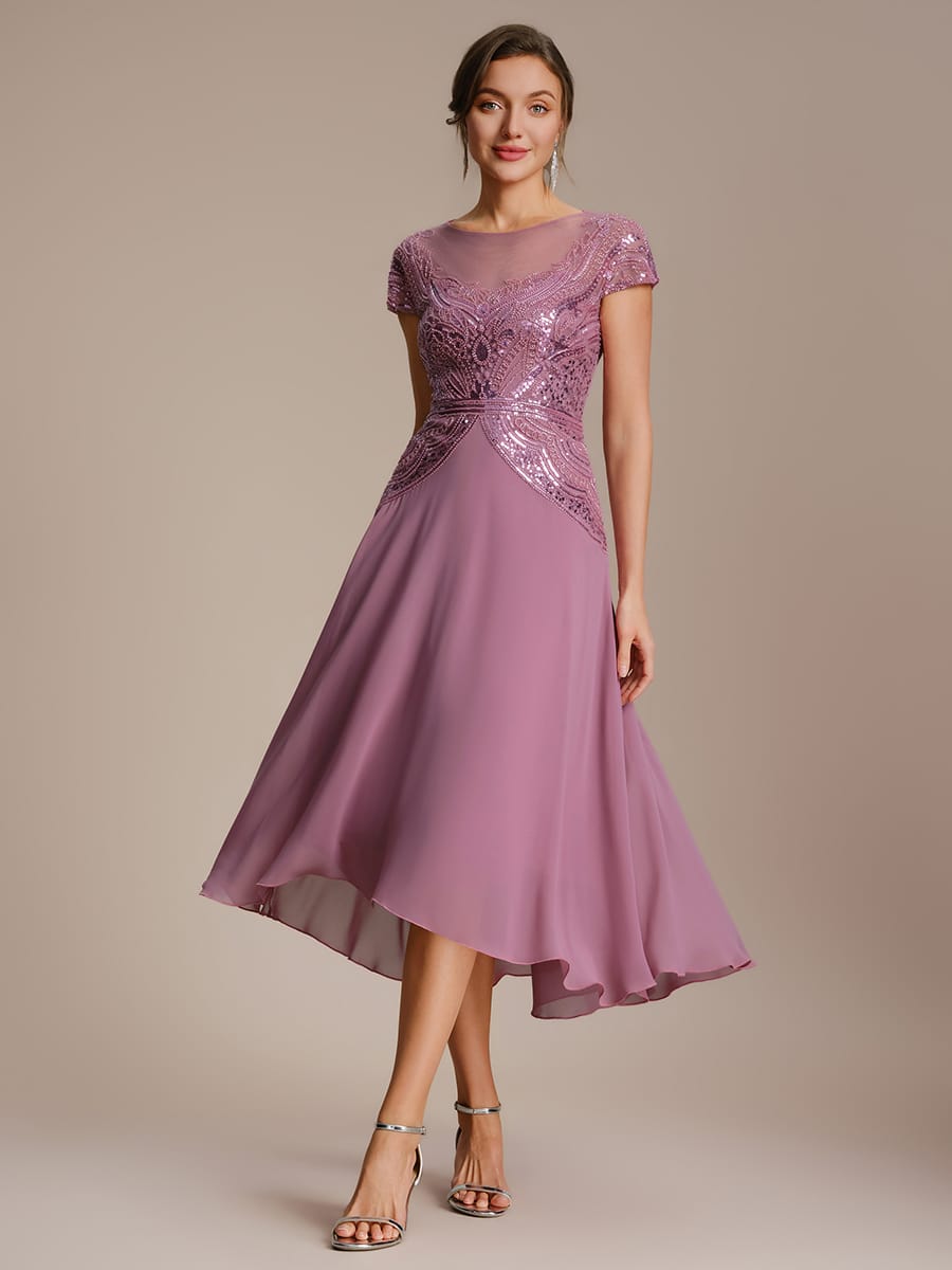 Sequin Sheath Round Neck Dress #color_Purple Orchid