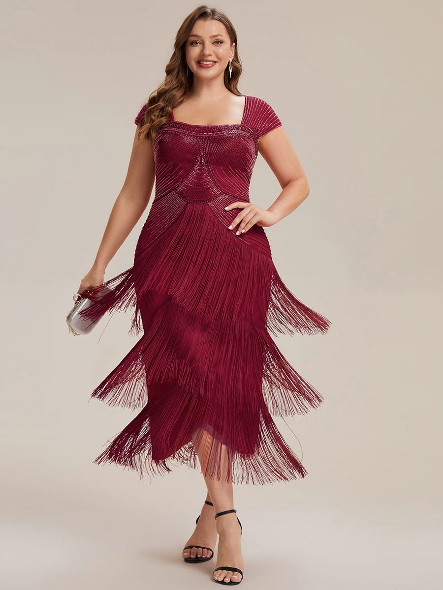 See-through Sequin Sleeveless Dress #color_Burgundy