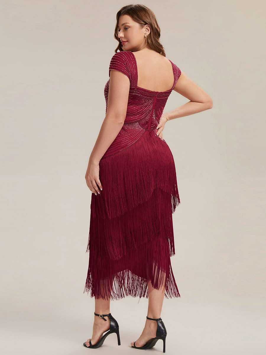 See-through Sequin Sleeveless Dress #color_Burgundy
