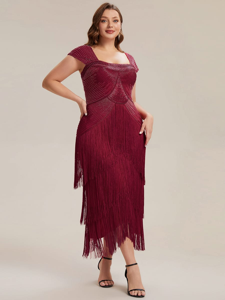 See-through Sequin Sleeveless Dress #color_Burgundy