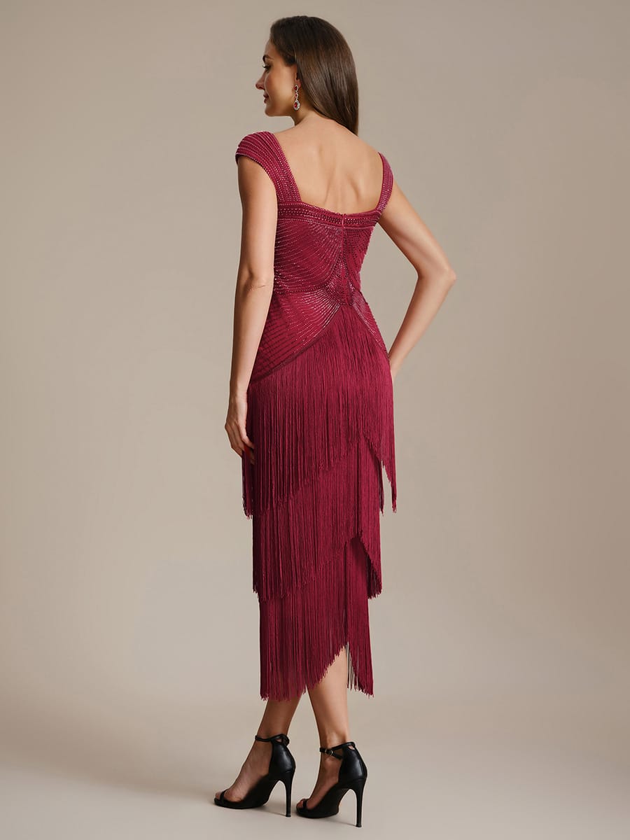 See-through Sequin Sleeveless Dress #color_Burgundy