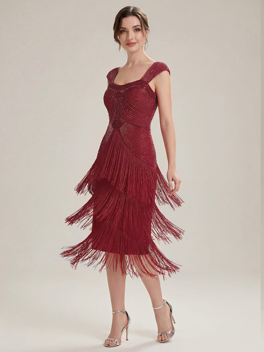 See-through Sequin Sleeveless Dress #color_Burgundy