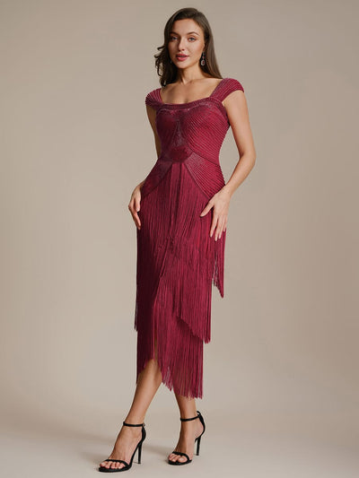 ever LUMINE|Beaded Fringe Tulle Wedding Guest Dress