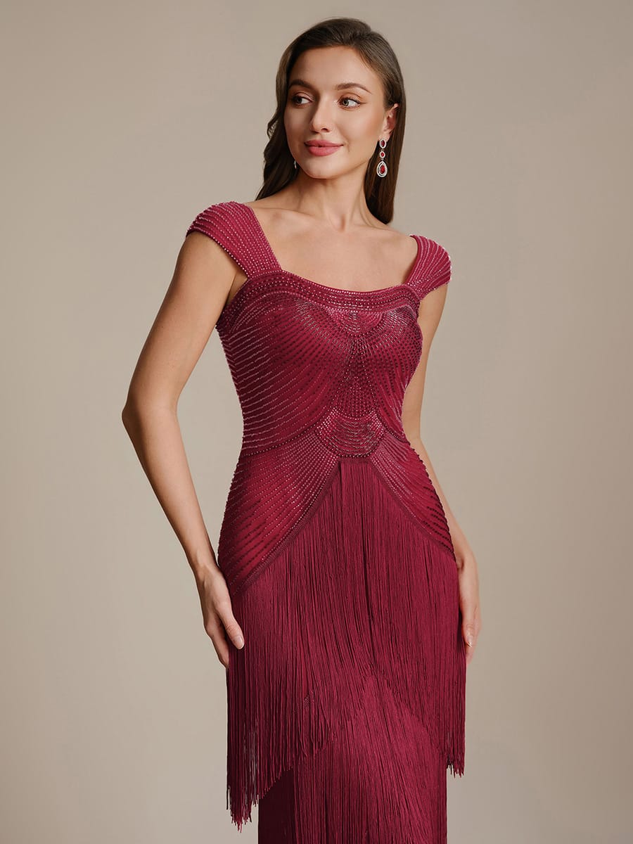 See-through Sequin Sleeveless Dress #color_Burgundy