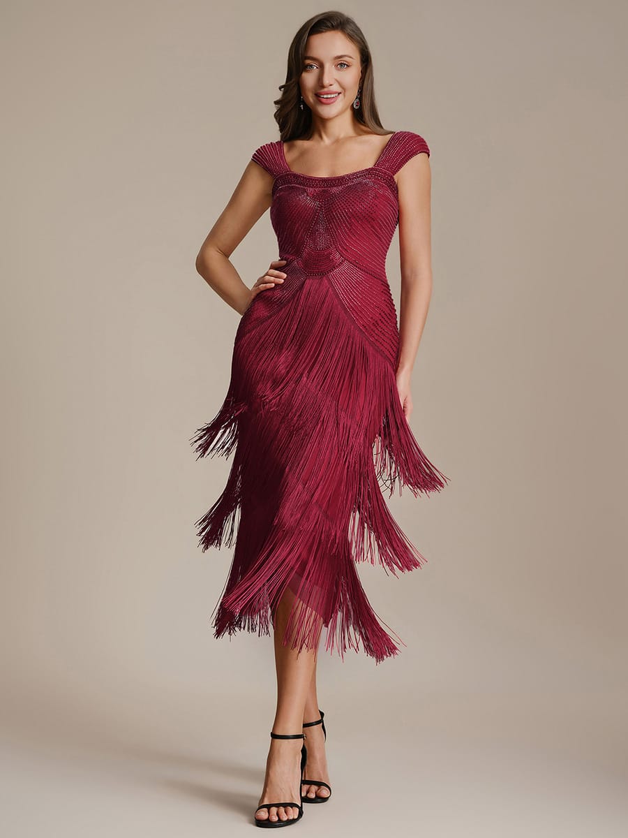 See-through Sequin Sleeveless Dress #color_Burgundy