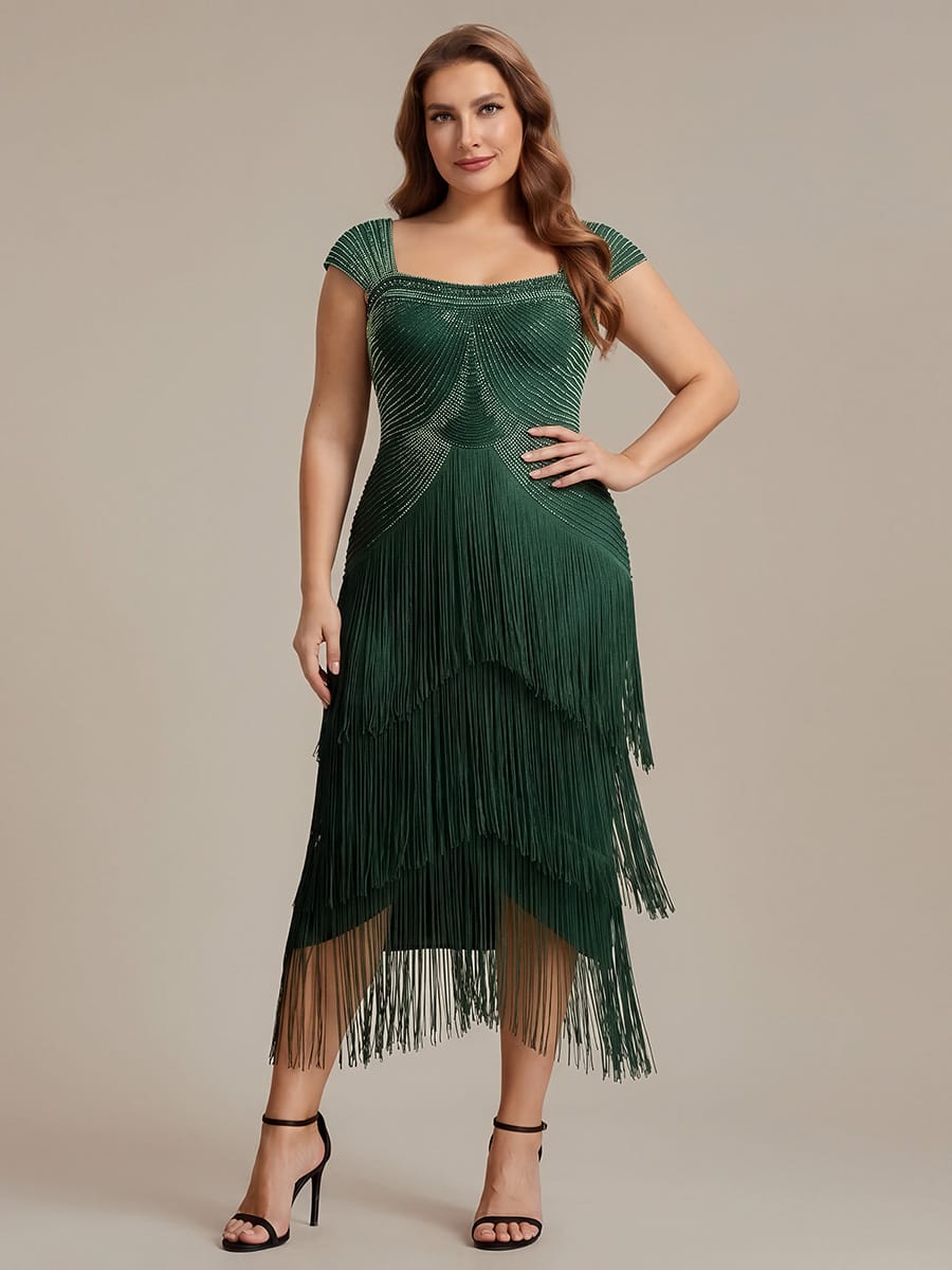 See-through Sequin Sleeveless Dress #color_Dark Green