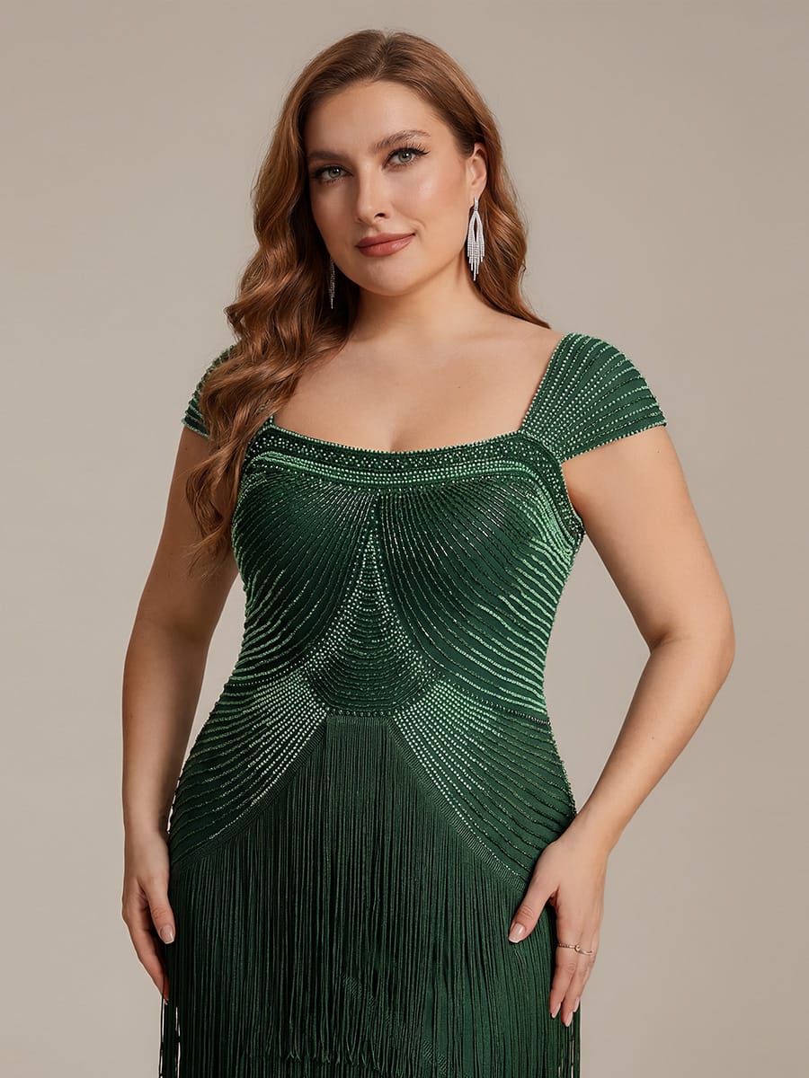 See-through Sequin Sleeveless Dress #color_Dark Green