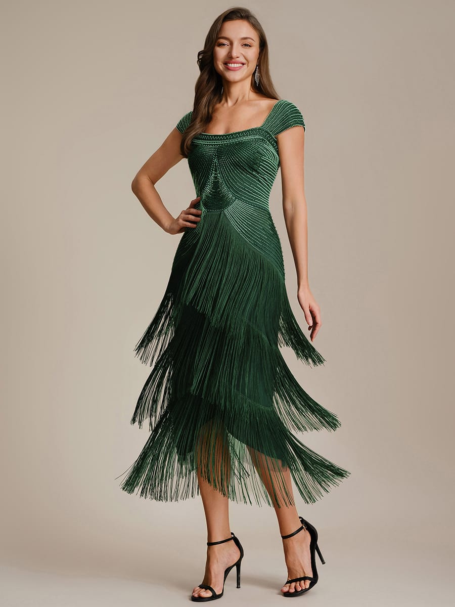 See-through Sequin Sleeveless Dress #color_Dark Green