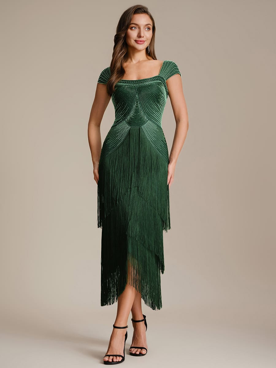 See-through Sequin Sleeveless Dress #color_Dark Green