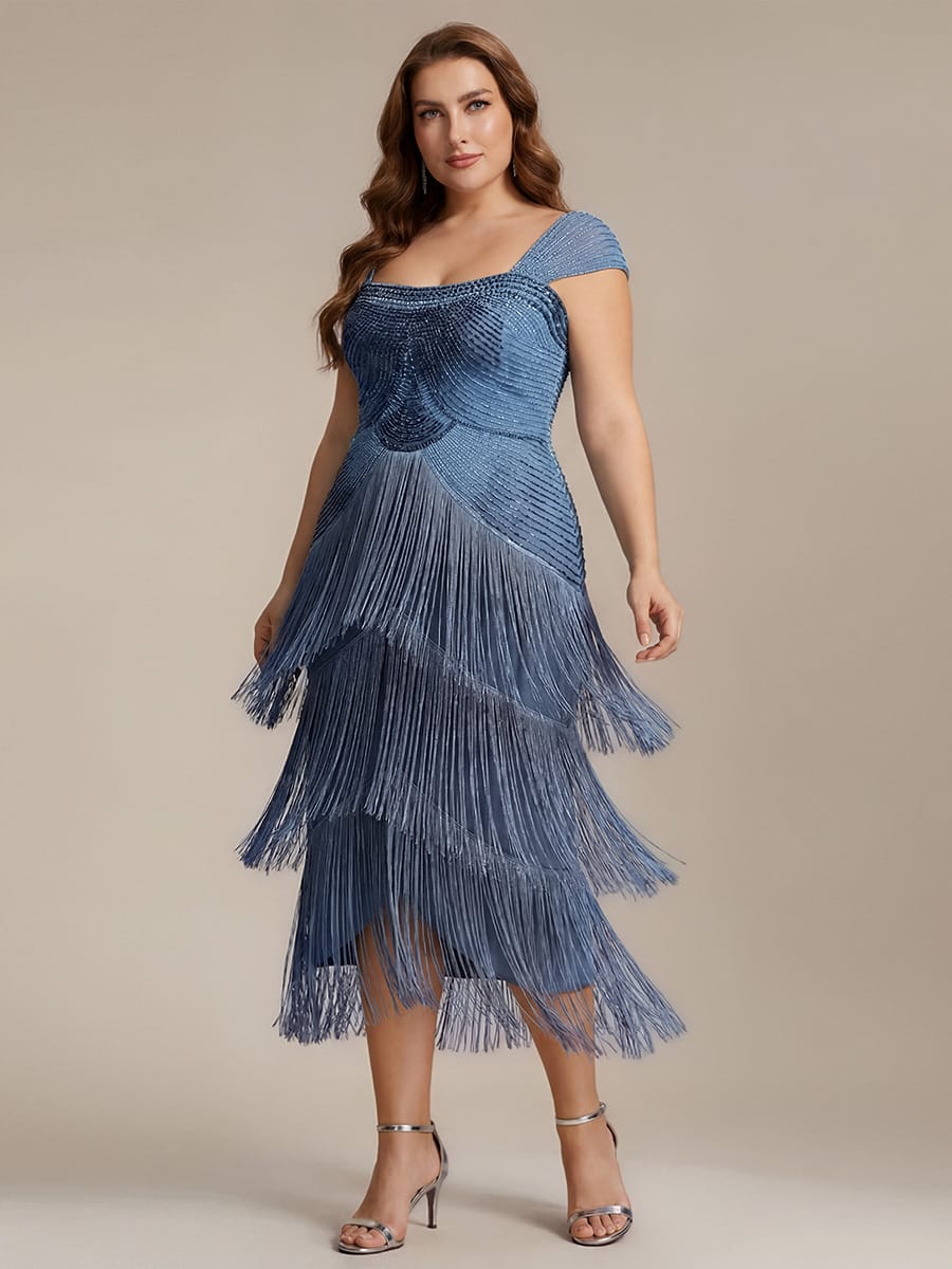 See-through Sequin Sleeveless Dress #color_Dusty Blue