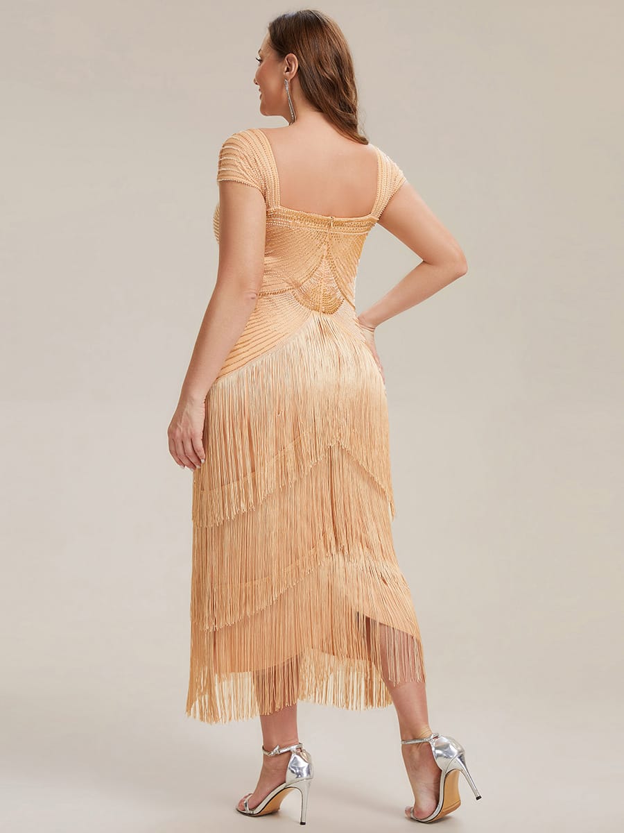 See-through Sequin Sleeveless Dress #color_Gold