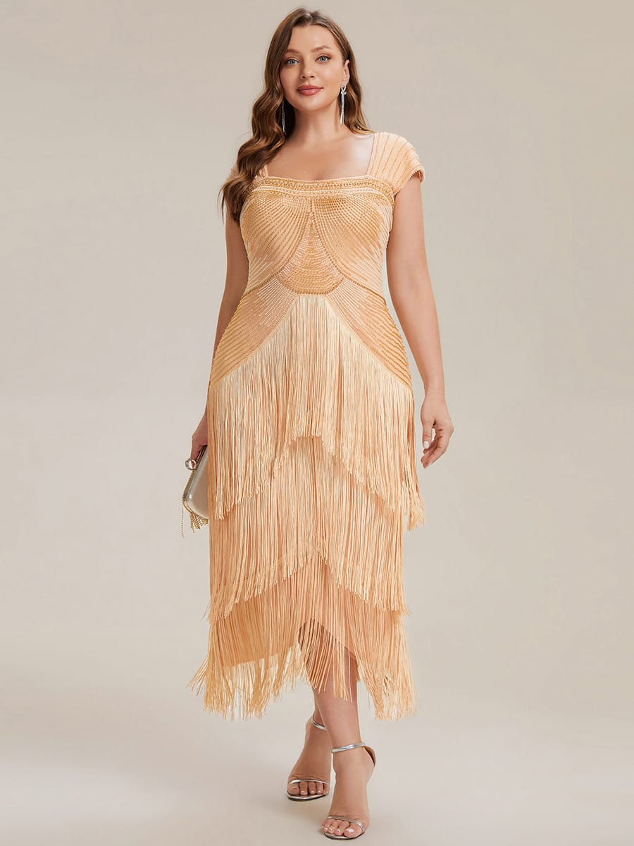 See-through Sequin Sleeveless Dress #color_Gold