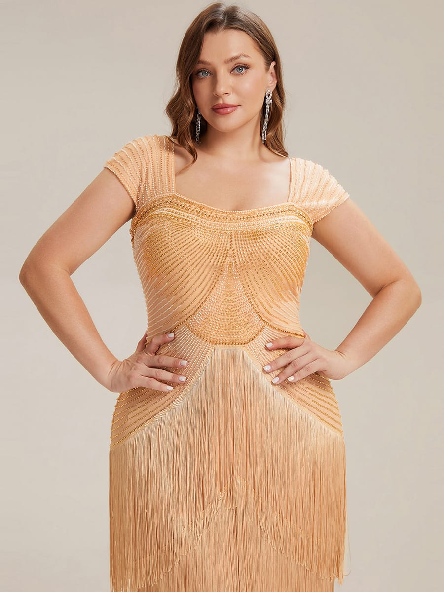 See-through Sequin Sleeveless Dress #color_Gold