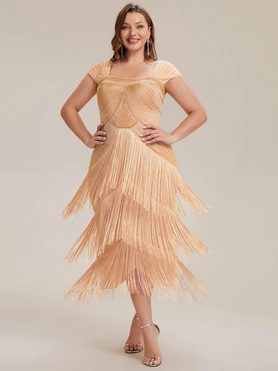 See-through Sequin Sleeveless Dress #color_Gold