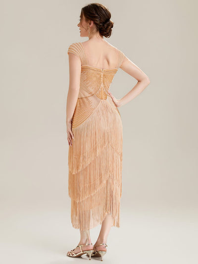 See-through Sequin Sleeveless Dress #color_Gold