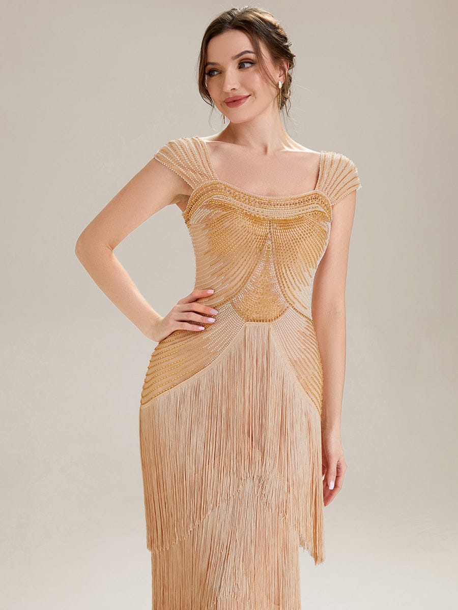 See-through Sequin Sleeveless Dress #color_Gold