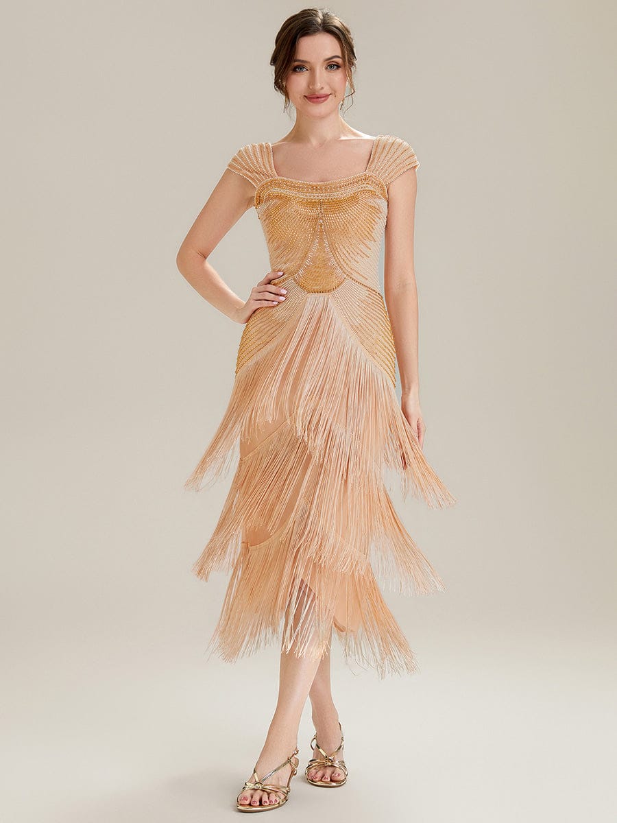 Evening Dress Sequin Knee-length Fringe Square Neck Cap Sleeve – Cocktail  Party