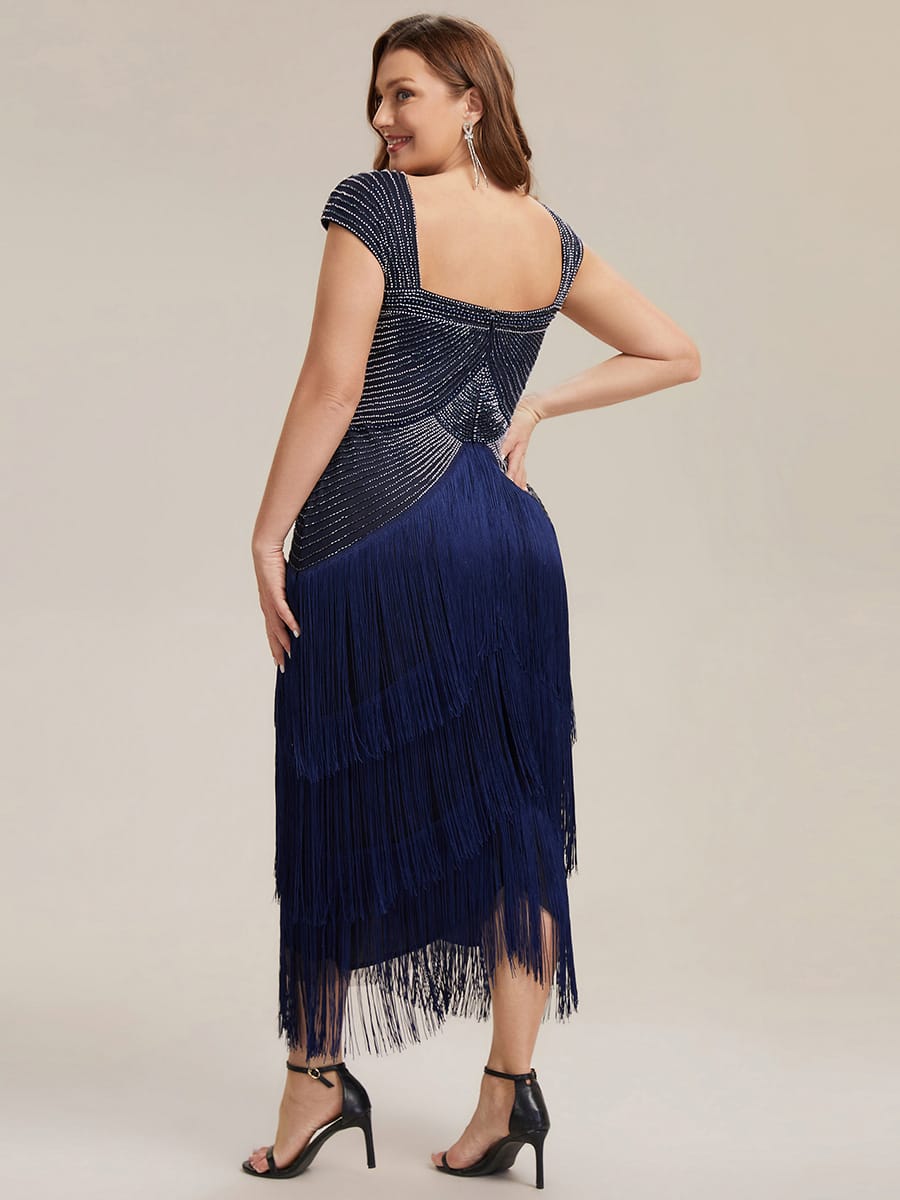 See-through Sequin Sleeveless Dress #color_Navy Blue