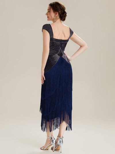 See-through Sequin Sleeveless Dress #color_Navy Blue