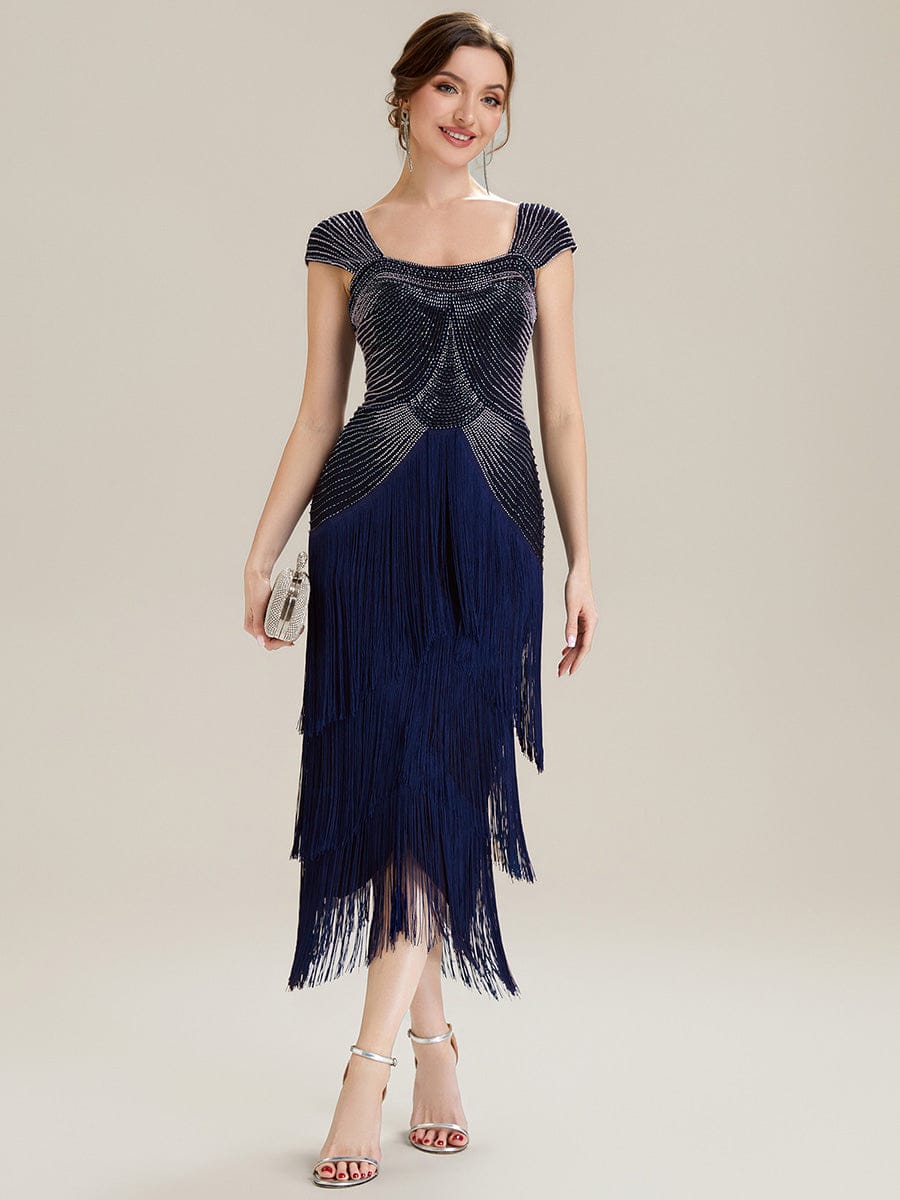 See-through Sequin Sleeveless Dress #color_Navy Blue