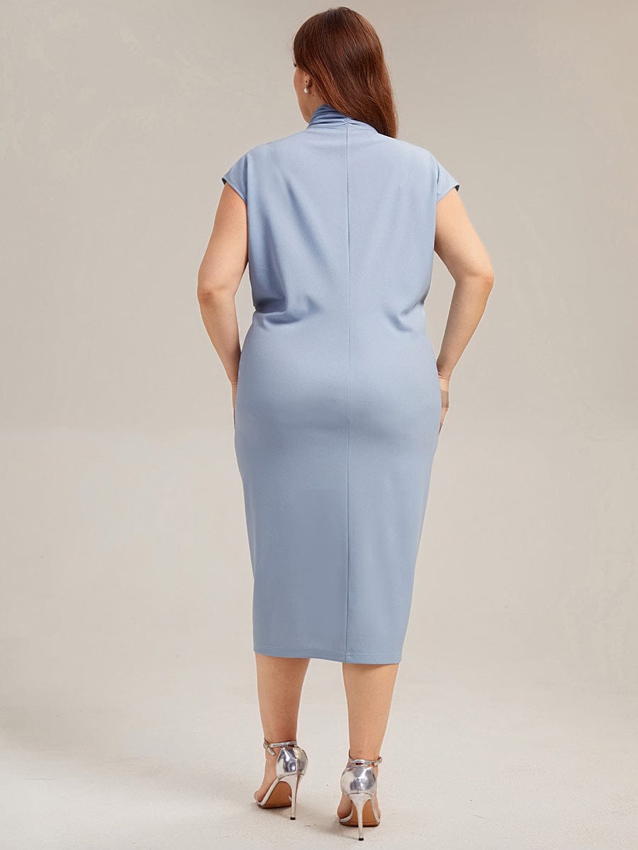 Deep V-Neck Knit Drop Shoulder Sleeve Dress #color_Ice Blue