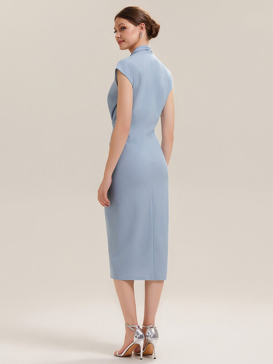 Deep V-Neck Knit Drop Shoulder Sleeve Dress #color_Ice Blue