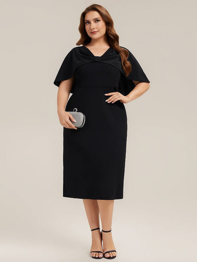Knit Shawl Sleeve Sheath Dress #color_Black