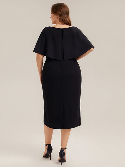 Knit Shawl Sleeve Sheath Dress #color_Black
