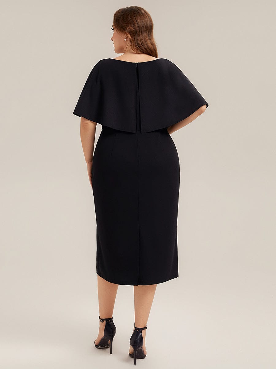 Knit Shawl Sleeve Sheath Dress #color_Black
