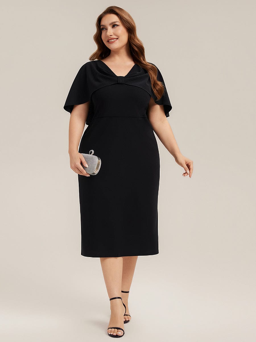 Knit Shawl Sleeve Sheath Dress #color_Black