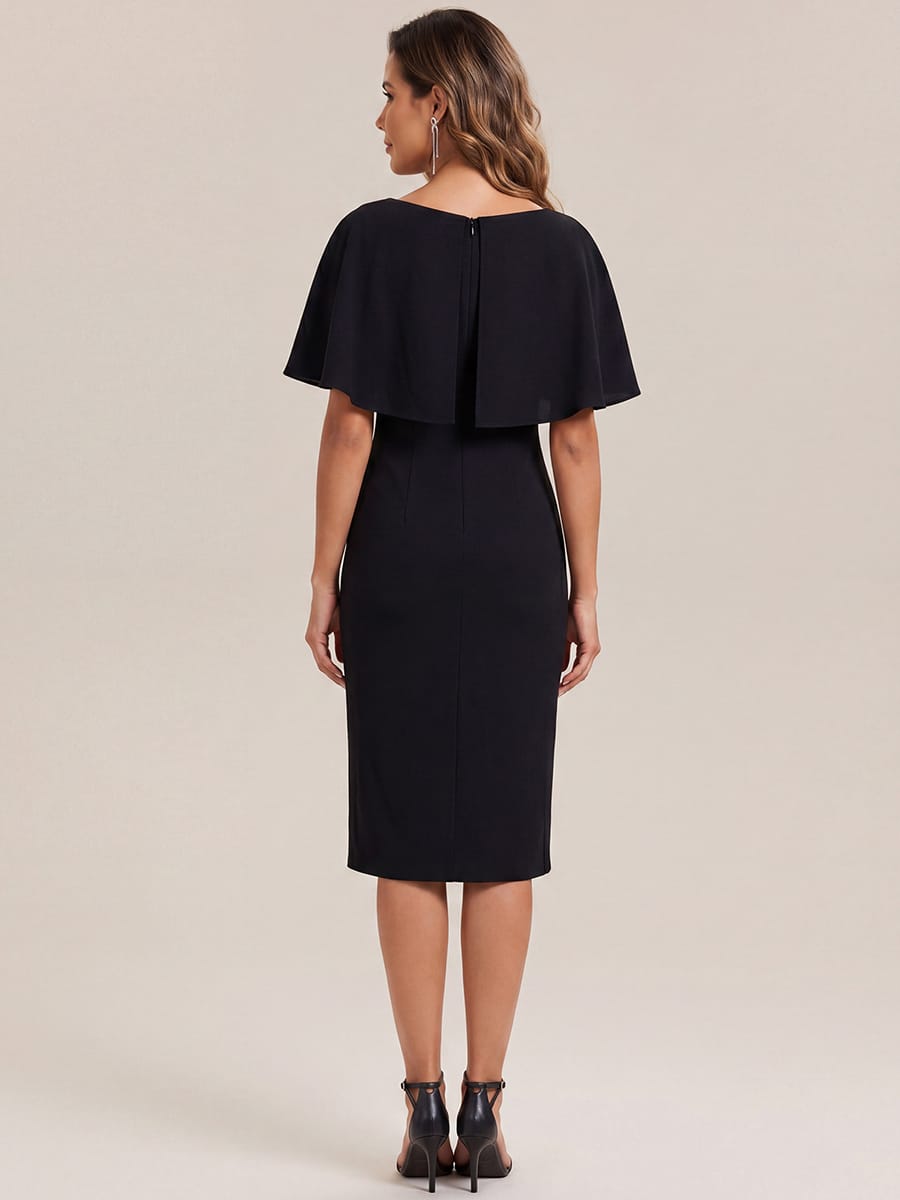 Knit Shawl Sleeve Sheath Dress #color_Black