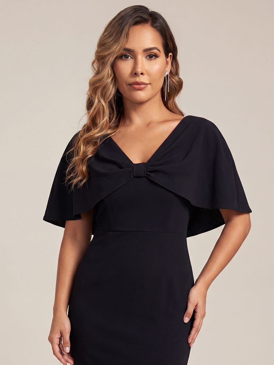 Knit Shawl Sleeve Sheath Dress #color_Black