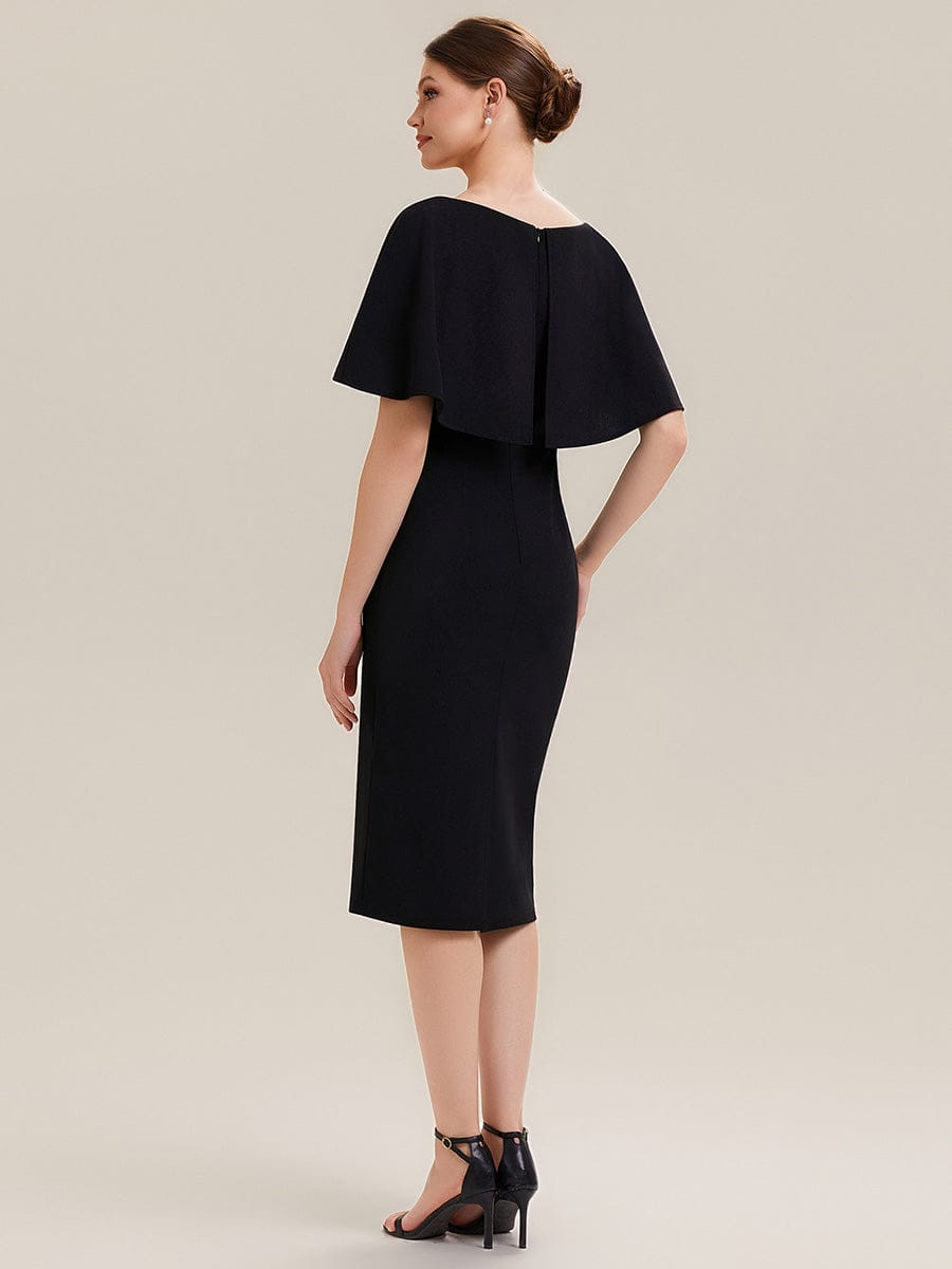 Knit Shawl Sleeve Sheath Dress #color_Black