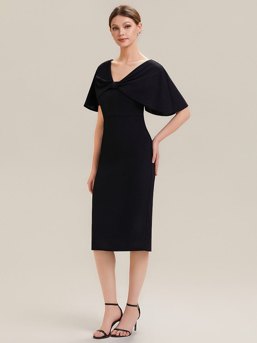 Knit Shawl Sleeve Sheath Dress #color_Black